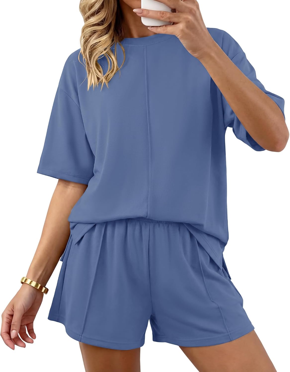 Casual 2 Piece Sets For Women Summer 2026 Short Sleeve Tops Shorts Spring Lounge Matching Workout Airport Outfits - Image 2
