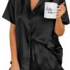 Women's Satin Button Down Pajama Set with Ruffle Collar and Shorts