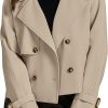 Women's Cropped Double Breasted Notched Lapel Loose Fit Jacket with Pockets