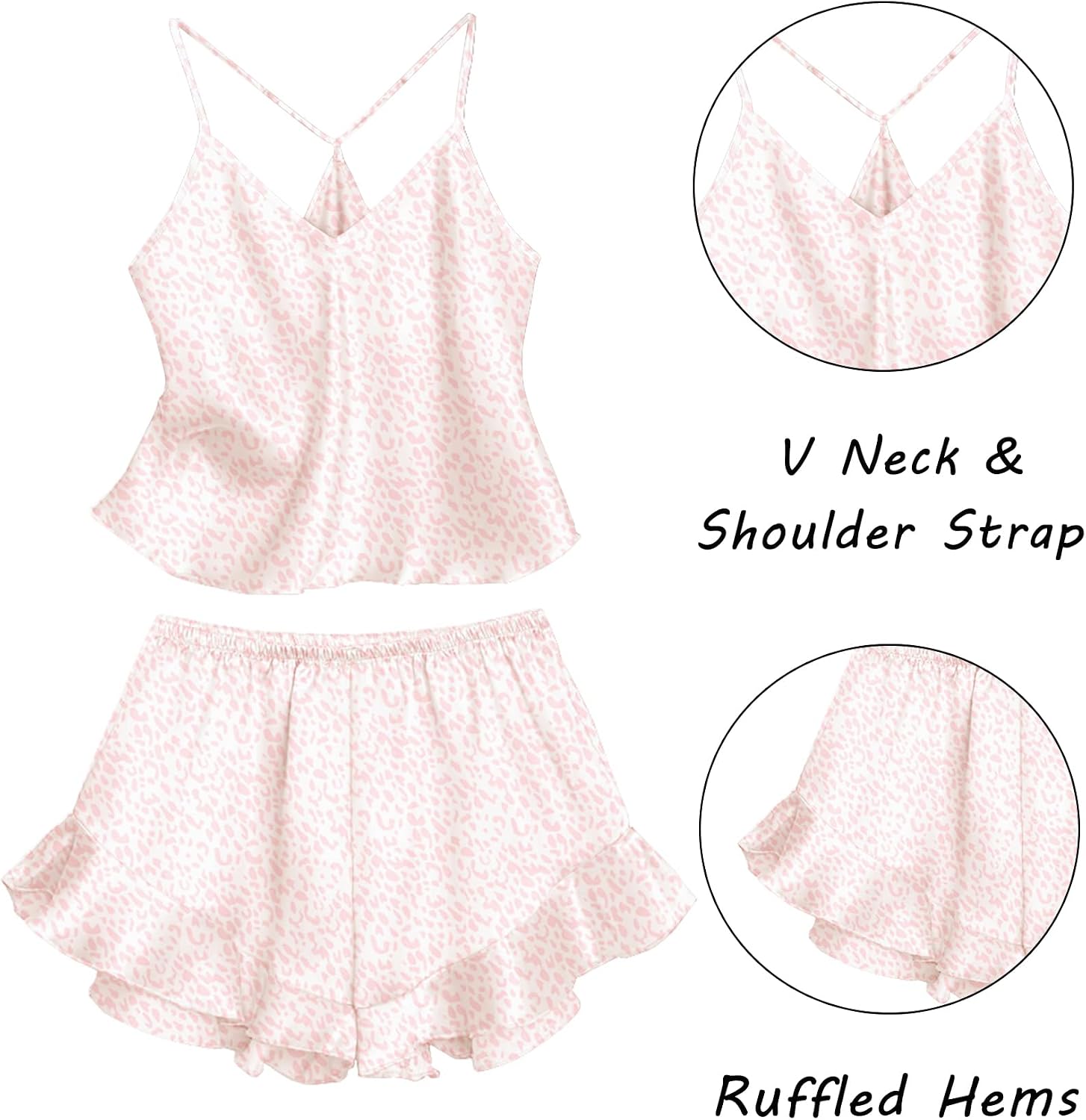 Women's Satin Floral Camisole and Ruffle Shorts Pajama Set - Image 2