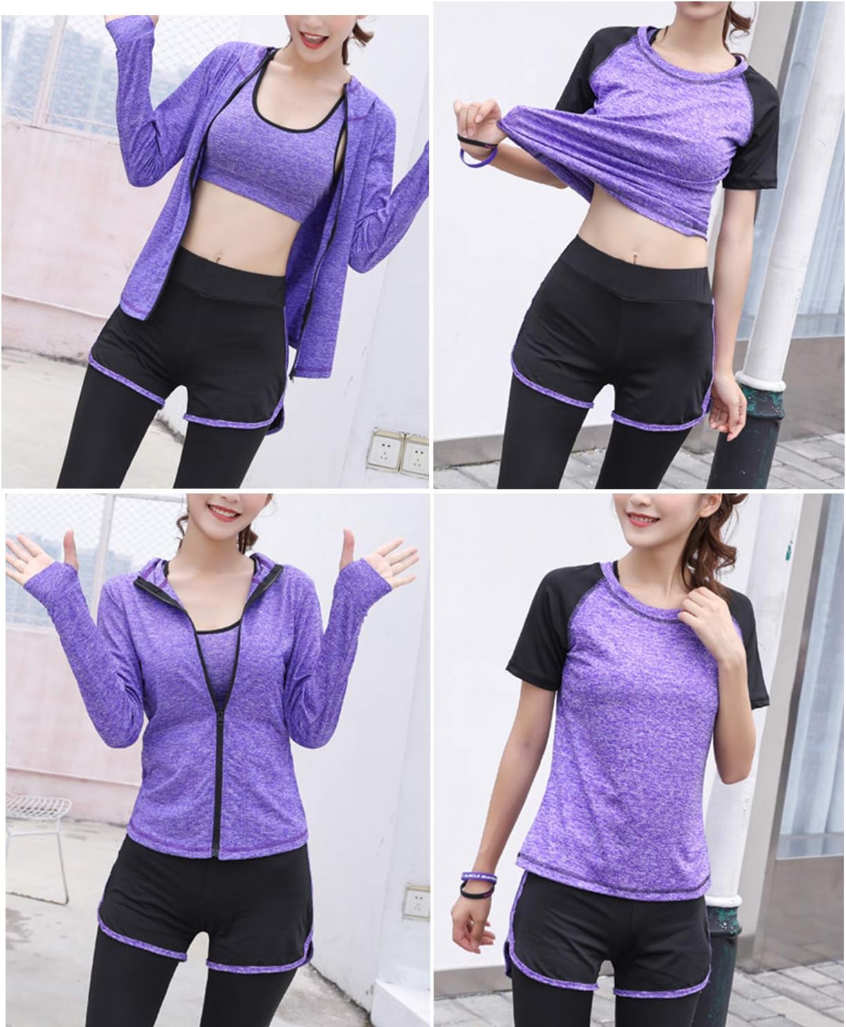 5pcs Workout Outfits for Women Athletic Sets Sport Suits Yoga Gym Fitness Exercise Clothes Jogging Tracksuits
