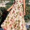 Floral V-Neck Flutter-Sleeve Maxi Dress