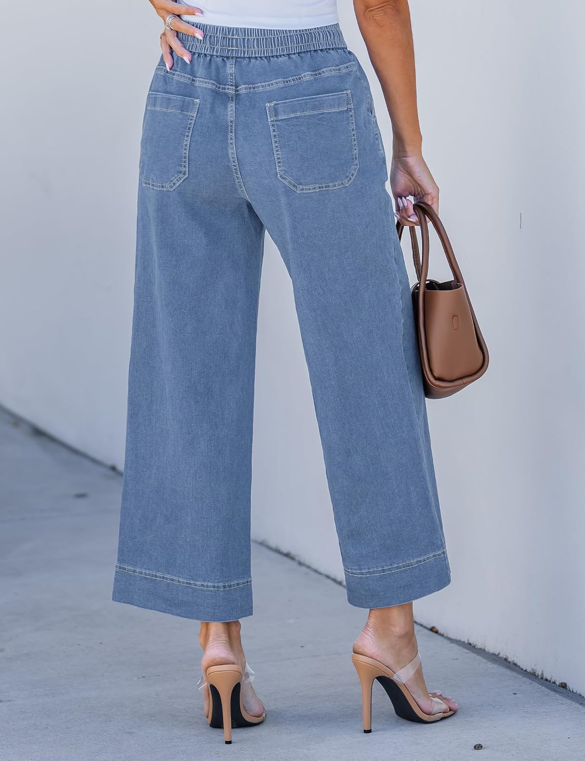 Elastic-Waist Cropped Wide-Leg Jeans - Image 2