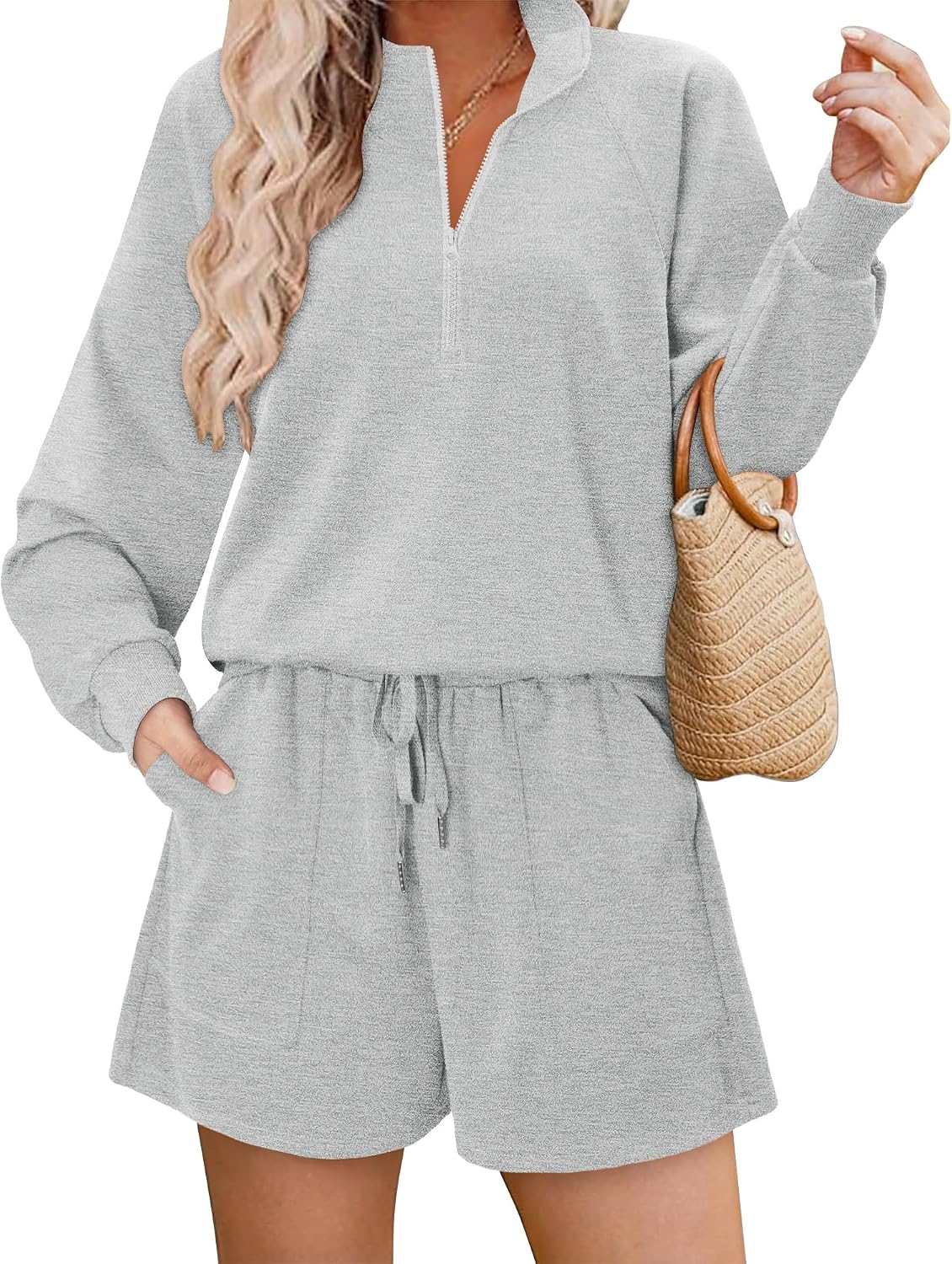 2 Piece Sets for Women Sweatsuit Casual Tracksuits Long Sleeve Tops and Shorts 2026 Lounge Outfits
